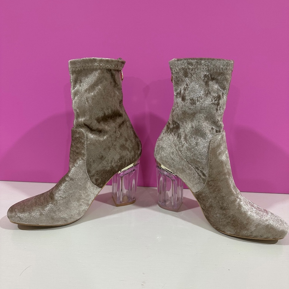Champagne velvet ankle boots